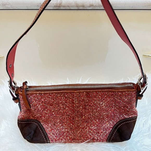 Vintage Y2k Coach Hamptons Herringbone Wool Tweed Baguette Hand Bag - Picture 2 of 10